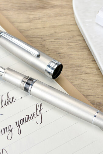 Asvine J16 Solid Titanium Fountain Pen, Jowo EF/F/M/B Nib Piston Filling, Ink Window Design with Wrench - Brush Titanium, Jowo F