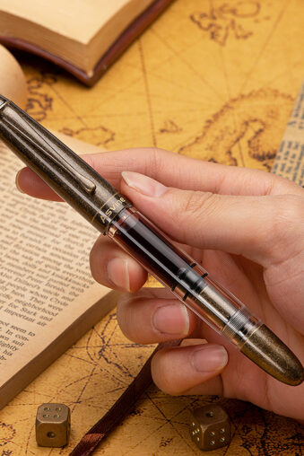 Asvine P30 Piston Fountain Pen, EF/F/M/Stub Nib, Retro Brass Style Transparent Acrylic Large Ink Capacity Writing Pen