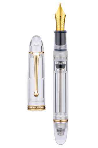 Asvine V800 Fountain Pen Vacuum Filling System with Large Ink Capacity, Smooth Number 8 EF/F/M/Stub 1.1mm Nib Office Writing Gift Pen - Clear Gold Trim, Stub