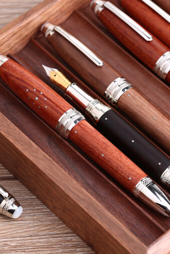 Majohn M1000 Natural Wood Fountain Pen, #35 BOCK Fine Nib Handmade Rivet Pearl Top Writing Pen