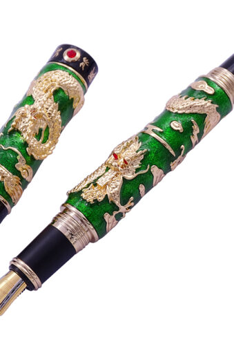 Jinhao Double Dragon Cloisonne Fountain Pen, EF/F/M Bent Nib Pen Writing Gift