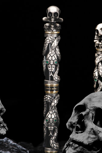 Jinhao Black/ Silver Skull Head Fountain Pen, Snake Barrel Solid Metal Writing Pen